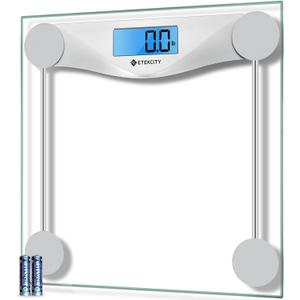 Etekcity Digital Body Weight Bathroom Scale, Large Blue LCD Backlight Display, High Precision Measurements,6mm Tempered Glass, 400 Pounds (11.9 x 11.9 x 0.95 inches, Blinding Silver)