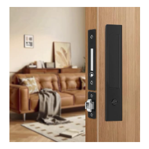 Pocket Door Lock, Sliding Door Locks, barn Door Locks，Pocket Door Hardware，Sliding Door Hardware，Hidden Handles, for Doors 1 3/8" to 2 2/8" Thick (Black, Privacy Type)