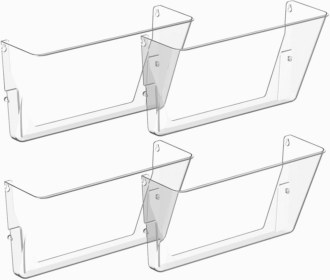 Clear Acrylic Single Pocket, Plastic Hanging Wall Mount File Holder for Office Home (Clear, 4 Pack)