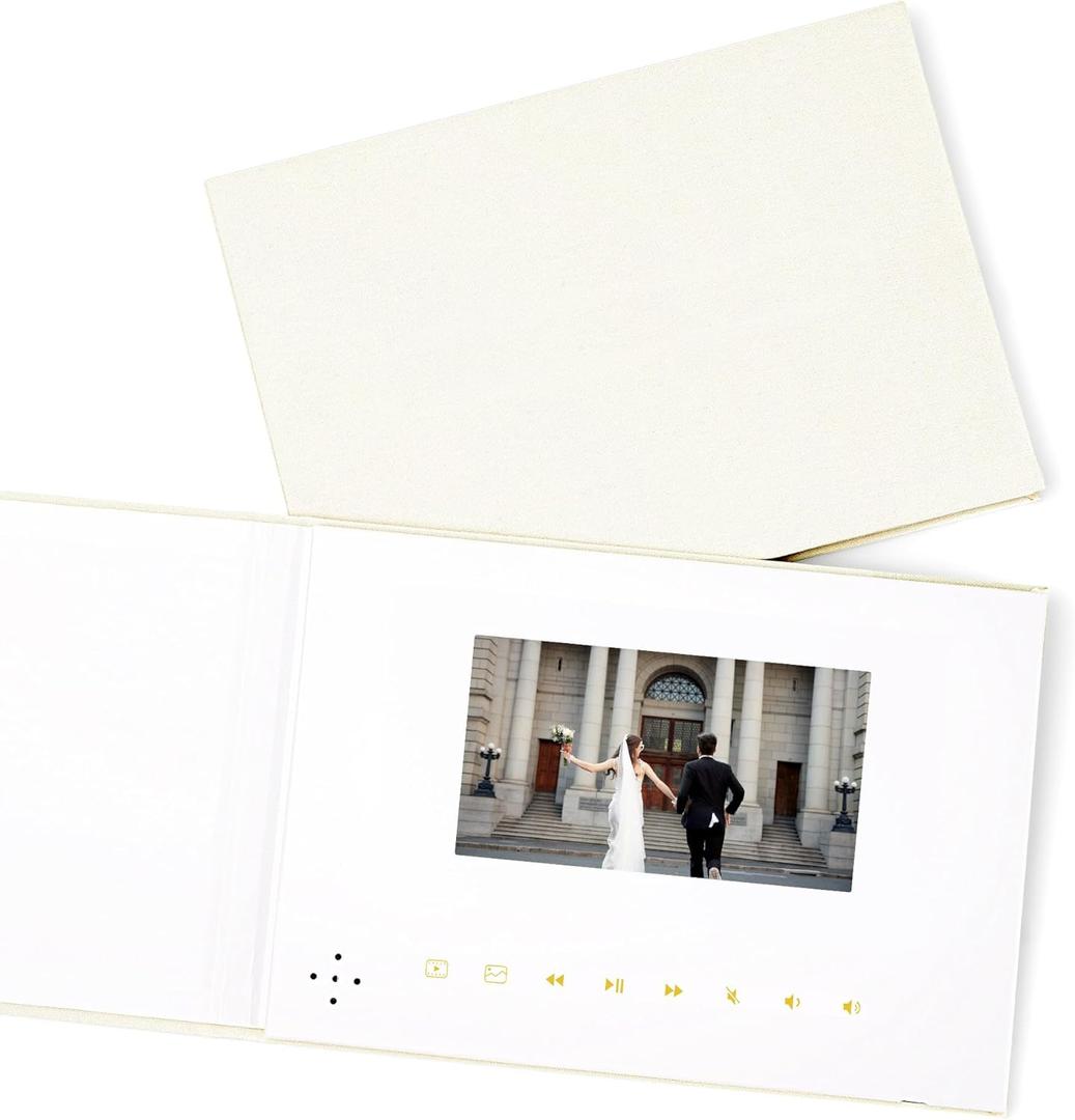Luxury Linen Bound Video Book | Blank Cover | Customizable Video & Message | 5 IPS Display, Rechargeable Battery, 3-Hour Video Playback | Ideal for Personalized Gifts