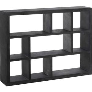MyGift 9 Compartment Vintage Solid Wood Shadow Box, Wall Mountable Curio Display Case, Freestanding or Floating Shelf for Collectible Figurines, Succulents (Matte Black)