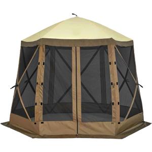 12x12ft Pop-Up Gazebo, Pop Up Canopy Outdoor Screen Tent 6 Side with Portable Carry Bag, Fiber Poles, Guy Rope, Ground Pegs, and 600D Oxford Cloth for Outdoor Camping, Lawn and Backyard