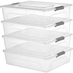 novelinks Clear Stackable Storage Bins with lid Storage Boxes Durable Plastic Organizer Containers for Home Office, Kitchen, Craft Supplies (10 Quart 4 Pack)