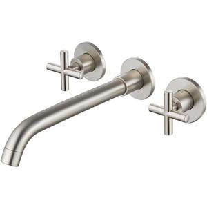Midanya Wall Mounted Bathroom Sink Faucet,Double Handle 3 Holes Widespread Vanity Sink Mixer Tap with Rough in Valve Dual Cross Handles Faucets,Brushed Nickel