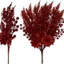 12 Pcs Glitter Christmas Picks Decoration Artificial Berry Branches Pine Needles Spray and Poinsettia Flowers Christmas Tree Ornaments for Xmas Decor Wreaths Wreath Vase Fillers(Burgundy)