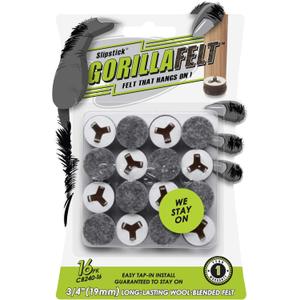Slipstick GorillaFelt 3/4 Inch Chair Leg Floor Protectors/Felt Glides (Set of 16) Tap On Felt Furniture Pads, Round Sliders, CB240-16