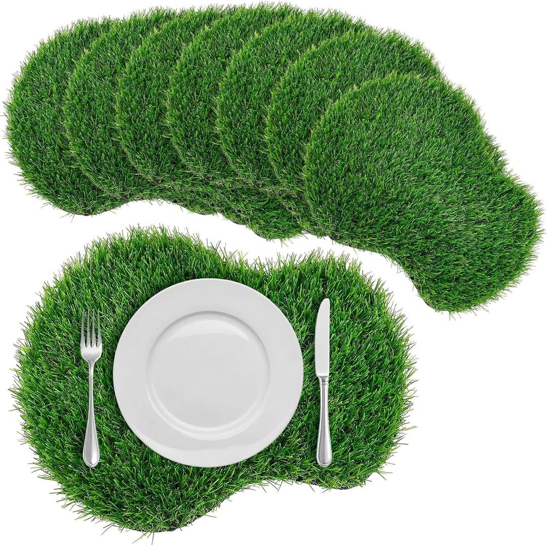 8 Pcs Golf Artificial Grass Mat Placemats Green Fake Grass Tiles Table Centerpieces Placemats Sport Theme Party Decorations for Wedding Baby Shower Golf Lovers