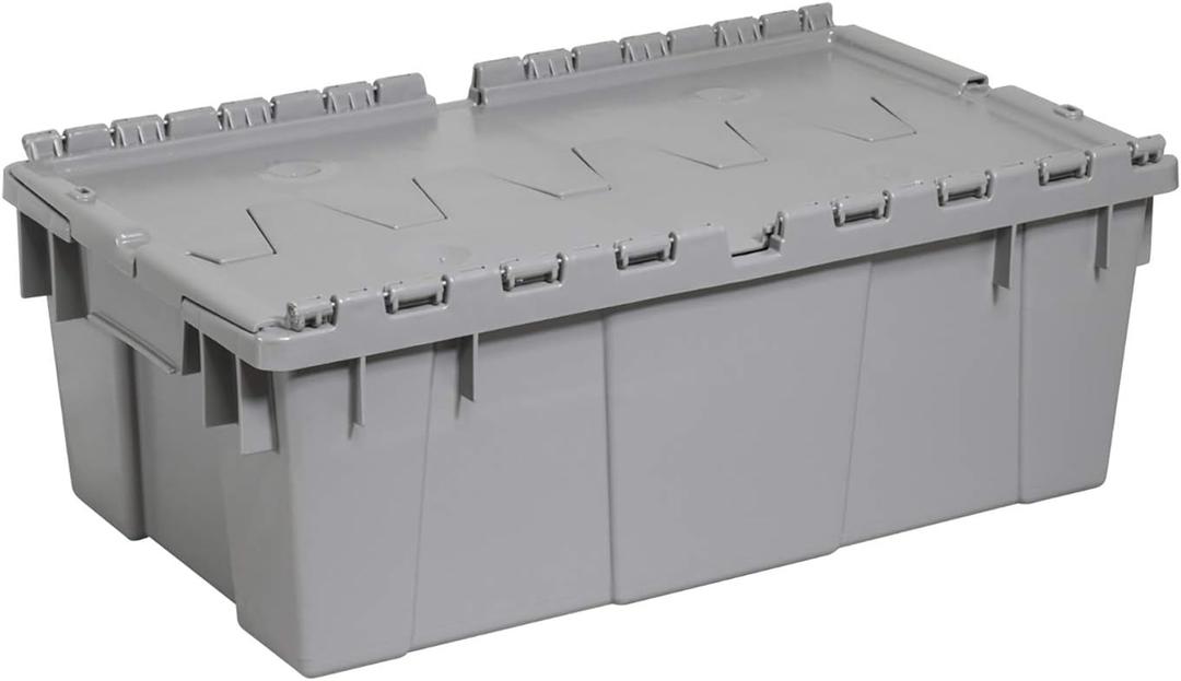 Buckhorn AR2012070201000 Industrial Plastic Storage Tote with Hinged Attached Lid, (20-Inch x 12-Inch x 7-Inch), Gray