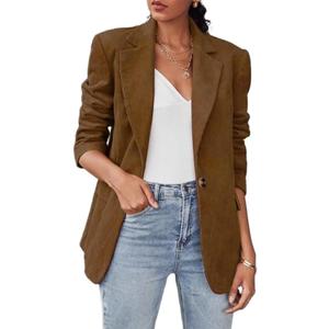 IDEALSANXUN Womens Corduroy Blazer Fall Winter Casual Blazer Dressy Suit Jackets (Brown, L)