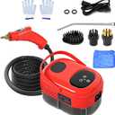 YXQ Handheld Steam Cleaner 2500W High Temperature Pressurized Steam Cleaner 10S Fast Heating with 3 Brush Heads and Extended Rod Portable Steam Cleaning Machine for Kitchen, Bathroom, Tile (Red)