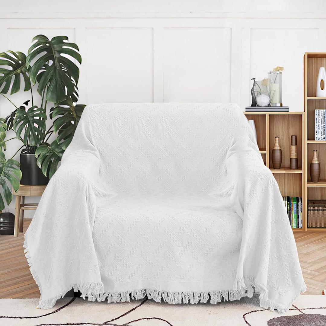 MEETSKY White Couch Cover Sofa Covers Slipcover for Loveseat Recliner Chair Futon, Washable Protector Thick Breathable Fabric, Living Room/Bedroom Decoration (71"x 91", Medium, White)