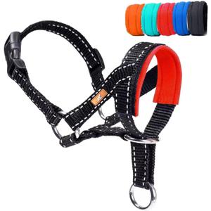 Dog Head Collar with Reflective Fabric, Adjustable Dog Head Harness to Prevent Pulling for Small Medium and Large Dogs(L, Red)