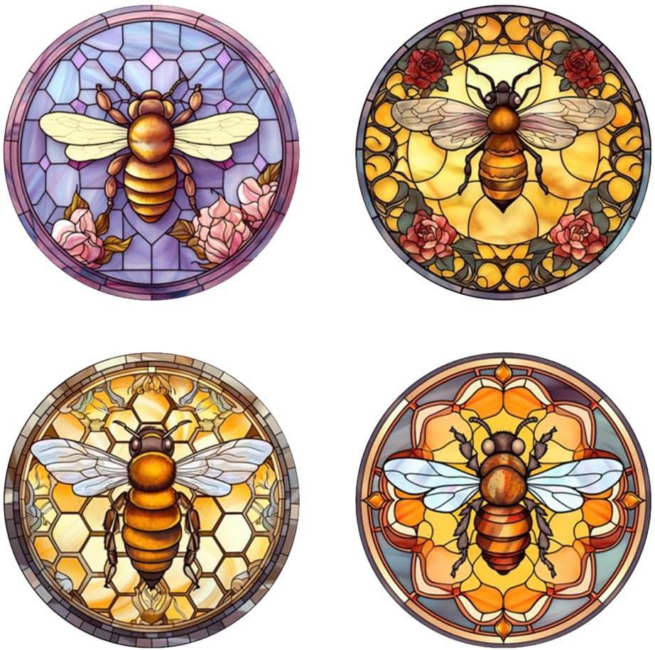 4 Pcs Colorful Bee Window Clings, Anti-Collision Window Clings Decals Removable Non Adhesive Vinyl Cling Window Stickers
