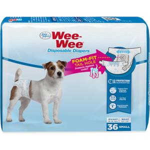 Four Paws Wee-Wee Super Absorbent Disposable Adjustable Dog Potty Training Diapers, Leak-Proof Protection for Dogs, Size Small, 12" - 15" Waist, 36 Count