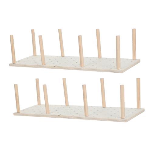 YARNOW Wood Pegboard Drawer Organizer with 16pcs Pegs, Adjustable Wooden Cutlery Rack for Kitchen Drawer Storage, Natural Wood Tabletop Dish and Utensil Organizer, 3Sets (43.3x15x1cm)