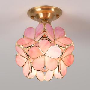 Flower Ceiling Light Fixtures, Cute Stained Glass Flush Mount Lamp, Small Semi Flush Mount Light for Hallway, Entryway