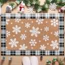 Drydiet 2 Pcs Winter Snowflake Double Layer Doormats, Non Slip Christmas Holiday Entry Rugs, 36'' x 24'' Fabric Welcome Mat 29'' x 17'' Coir Doormat for Front Porch Indoor Outdoor Decor