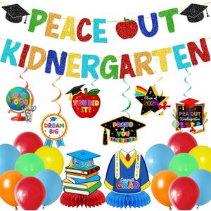 Kindergarten Graduation Decorations: Peace Out Kindergarten Banner Class of 2026 Graduation Party Decorations Kindergarten Graduation Banner