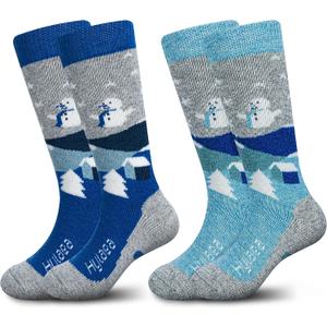 Hylaea Merino Wool Ski Socks Kids, Knee-high Warm Thermal Snowboard Skating Socks for Boys Girls Toddler (X-Small, Grey Blue (2 Pairs))