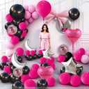 Black and Pink Party Decoration Set Happy Birthday Backdrop Birthday Decor Including Confetti Balloons Shaped Balloons and Accessories (Black+Pink)