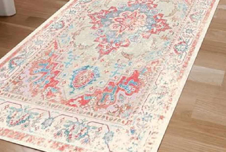 Vhong Washable Area Rugs Boho Vintage Neutral Modern Pink 8x10 Non Slip Large Carpet for Living Room Dining Room Bedroom