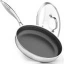 LOLYKITCH 10 In Hybrid Nonstick Stainless Steel Sauté Pan with Lid,Deep Frying Pan,Skillet,Induction Pan,Heavy Duty and Oven Safe,Detachable Handle.
