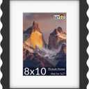 8x10 Wavy Picture Frame with Mat for 5x7, Real Glass and Wooden Frame - Tabletop or Wall Hanging Photo Frame(1 Pack, Black)