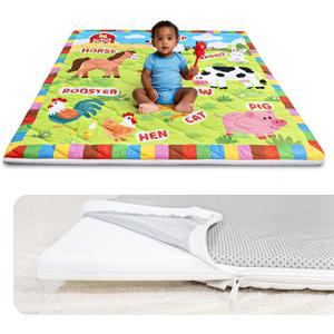 Foam Baby Play Mat 50x50, Removable and Machine Washable Cover, Thicken Cushioning Playmat and Perfect for Playpen, Non-Slip Bottom, Easy to Clean for Infants, Toddlers & Babies(Farm)