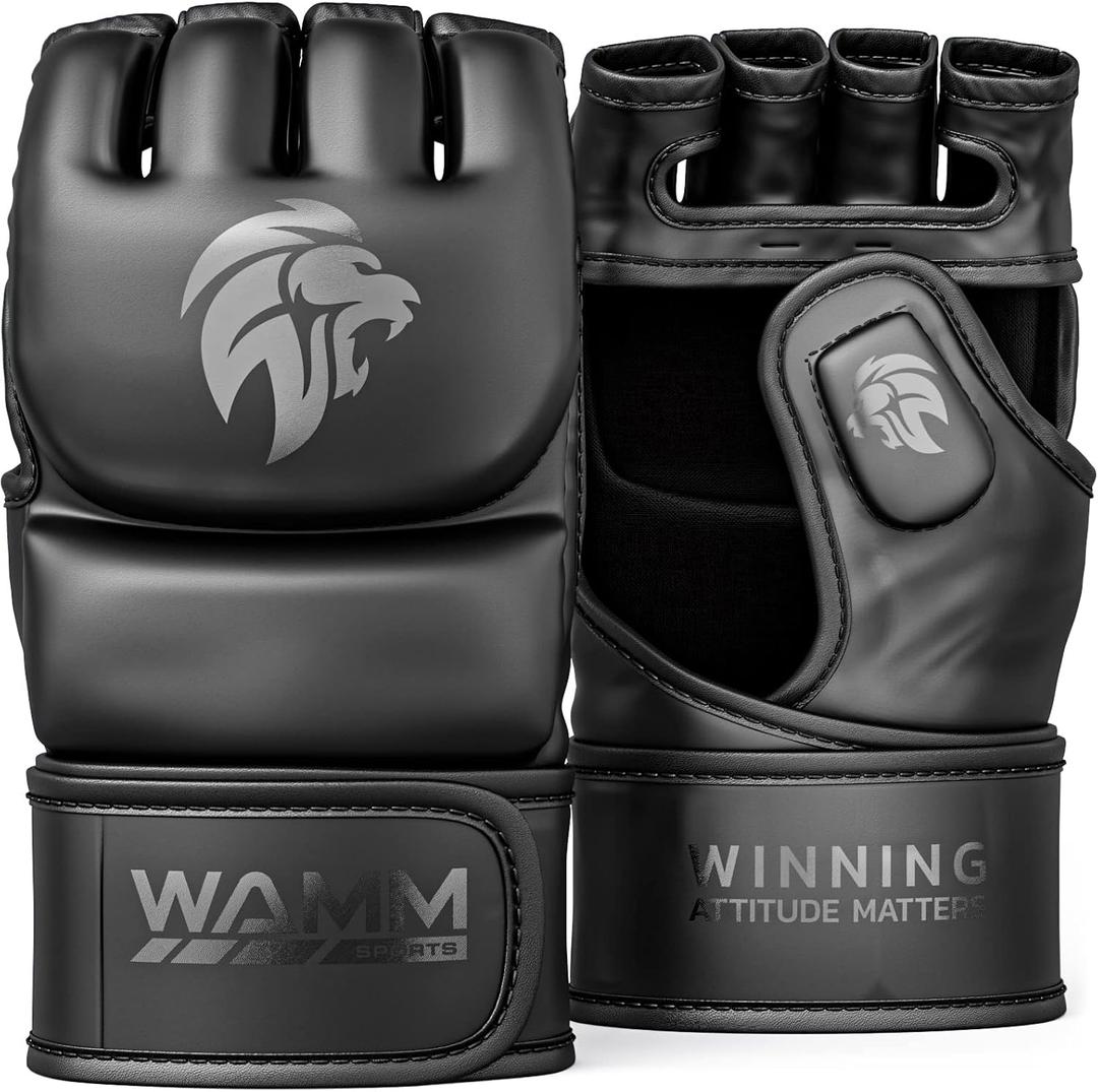 MMA Gloves - for Men & Women - MAXForce EVE Anti-Injury Shock Absorb Boxing Gloves Kickboxing Gloves - Half Finger, Open Palm for Muay Thai, Sparring, Punching Bag (Large/Xlarge, Black)