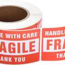 Pacific Mailer Fragile Stickers for Shipping 3in x 2in Handle with Care Labels (1 Roll, 500 per Roll)