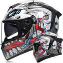 Unisex-Adult Full Face Motorcycle Helmet DOT Approved Motorbike Moped Street Bike Racing Crash Helmet with Graphic (Transparent Mirror, X-Large)