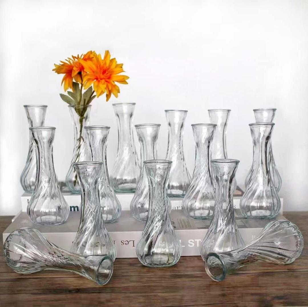 Glass Bud Vases in Bulk Set of 16, Small Glass Vases for Flowers Mini Clear Bud Vases for Centerpieces Vintage Vases for Wedding Home Table Decorations