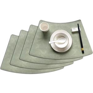 Leather Round Table Washable Placemats, Thick Faux Leather Heat Resistant Wedge Table Placemat, Waterproof Non-Slip Easy to Clean Place mat for Kitchen Coffee Dining Room Table Set of 4
