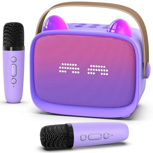 Mini Karaoke Machine Toys Gifts,Kids Portable MP3 Player with 2 Wireless Microphone and LED,Christmas Birthday Gifts for Girls Boys 3 4 5 6 7 8+ Year Old (Purple)