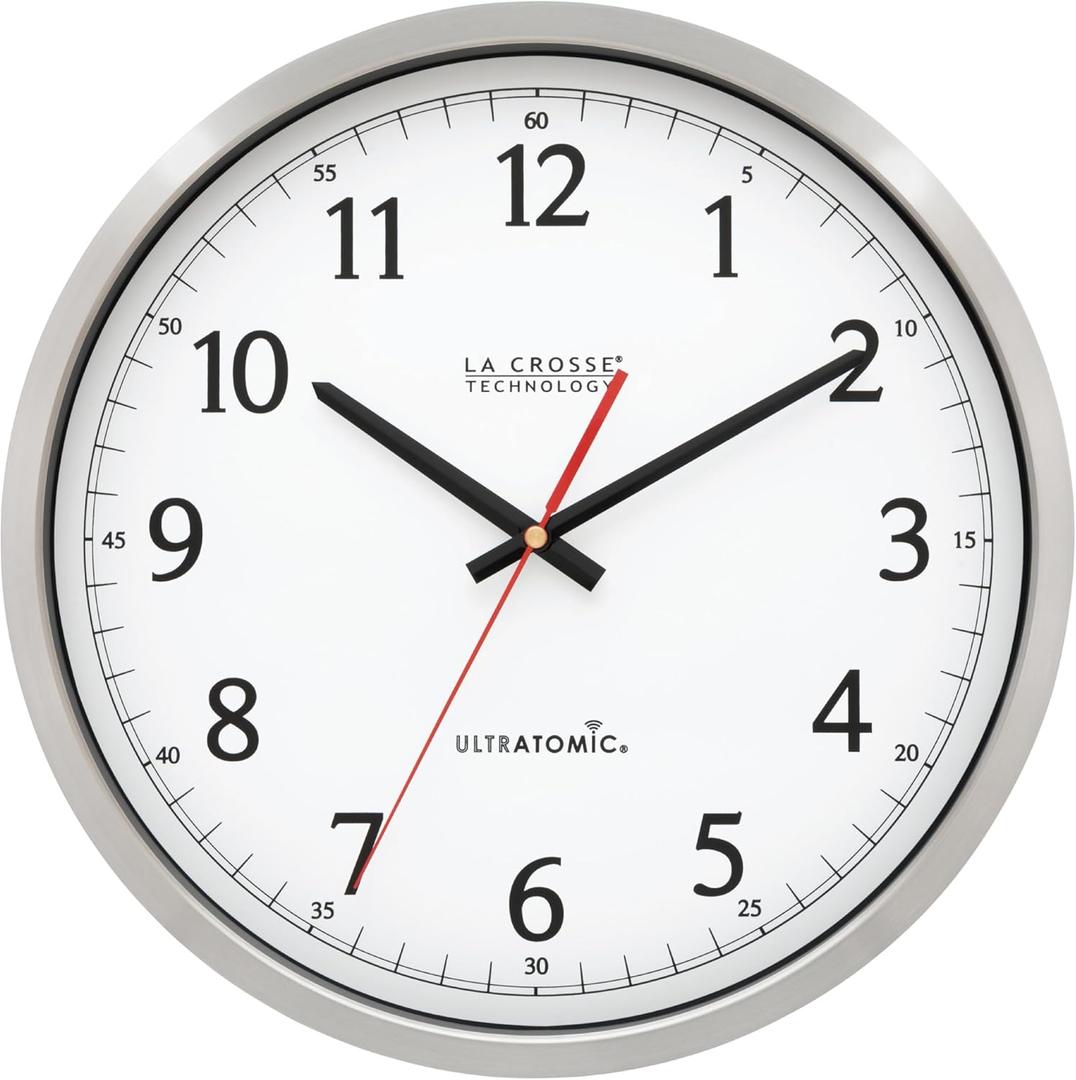 La Crosse Technology 404-1235UA-SS 14 Inch UltrAtomic Analog Stainless Steel Wall Clock (Silver)