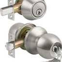 BESTTEN Keyed Same Exterior Door Knob and Single Cylinder Deadbolt Combo Set, Keyed Alike Entry Door Knobs with Lock and Keys for Entrance and Front Door, Satin Nickel
