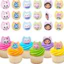 DecoPac DreamWorks Gabby's Dollhouse Rings, 24 Cupcake Decorations Featuring Gabby, Pandy Paws, Irresistible Kitty Characters, and Super Fun Adventures! - 24 Pack