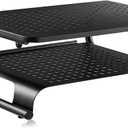 suptek Double-Deck Desk Monitor Stand Riser for Computer,Laptop,Printer, Notebook and All Flat Screen Display with Vented Metal Platform and 4 Inches Height Underneath Storage (MST002)