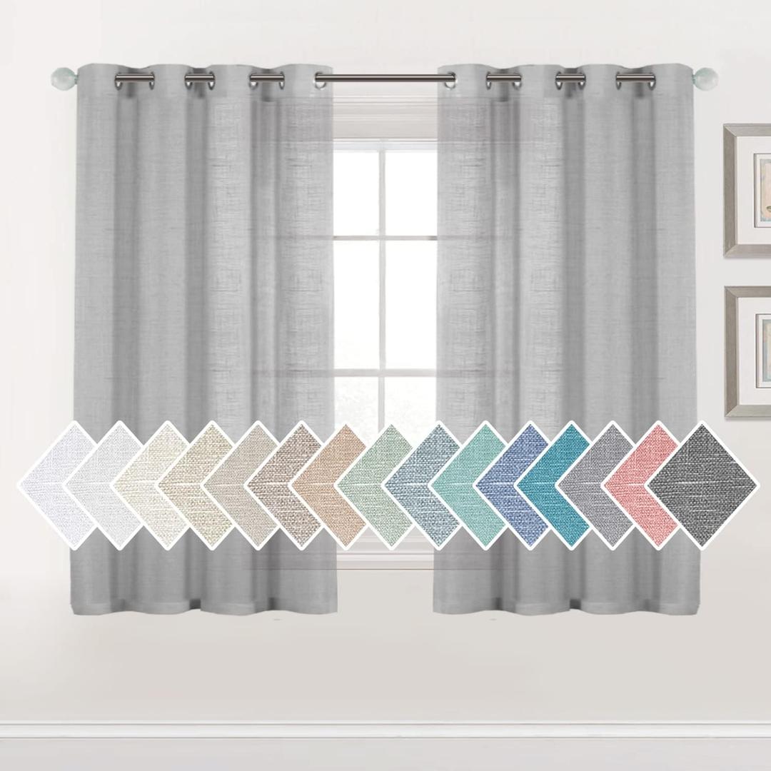 H.VERSAILTEX Linen Sheer Curtains 63 Inch Long Pair Set Linen Textured Semi Sheer Curtains for Living Room Silver Grommet Window Treatment Linen Panels for Villa/Hall/Parlor (52" W x 63" L, Grey)