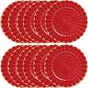Omuriko Red Chargers Plates Set of 12, Plastic Decorative Charge Plates for Dinner, Table Setting, Holiday, Thanksgivng, Christmas