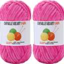 2 * 100g Velvet Chenille Chunky Yarn, Handcrafts Weaving Soft Chenille Yarn for Crocheting Clearance, Used for Making Baby Yarn Blanket, Clothes, Knitting Creations (Deep Pink)