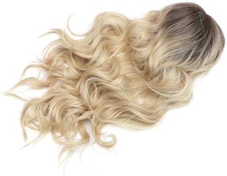 Long Wavy Wig with Bangs for Women Fashionable Natural-looking Curly Headdress Skin-friendly Comfortable Daily Wear Stylish White Tea Color with Brown Top All-age Suitable