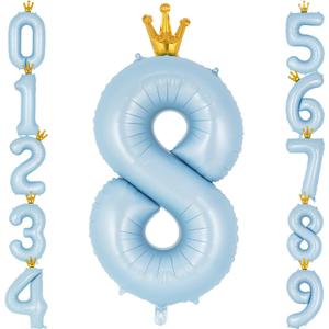 Crown Blue Number 8 Balloon 40 Inch, Big Large Foil Helium Number Balloons, Jumbo Giant Mylar Number 8 Balloons for 8 Year Old Birthday Party Decorations Supplies Anniversary Celebration