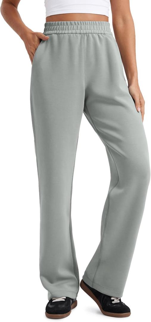CRZ YOGA SoftAura Straight Leg Casual Sweatpants Women 30" - Modal Lounge Travel Pants with Pockets (Small, Sterling)