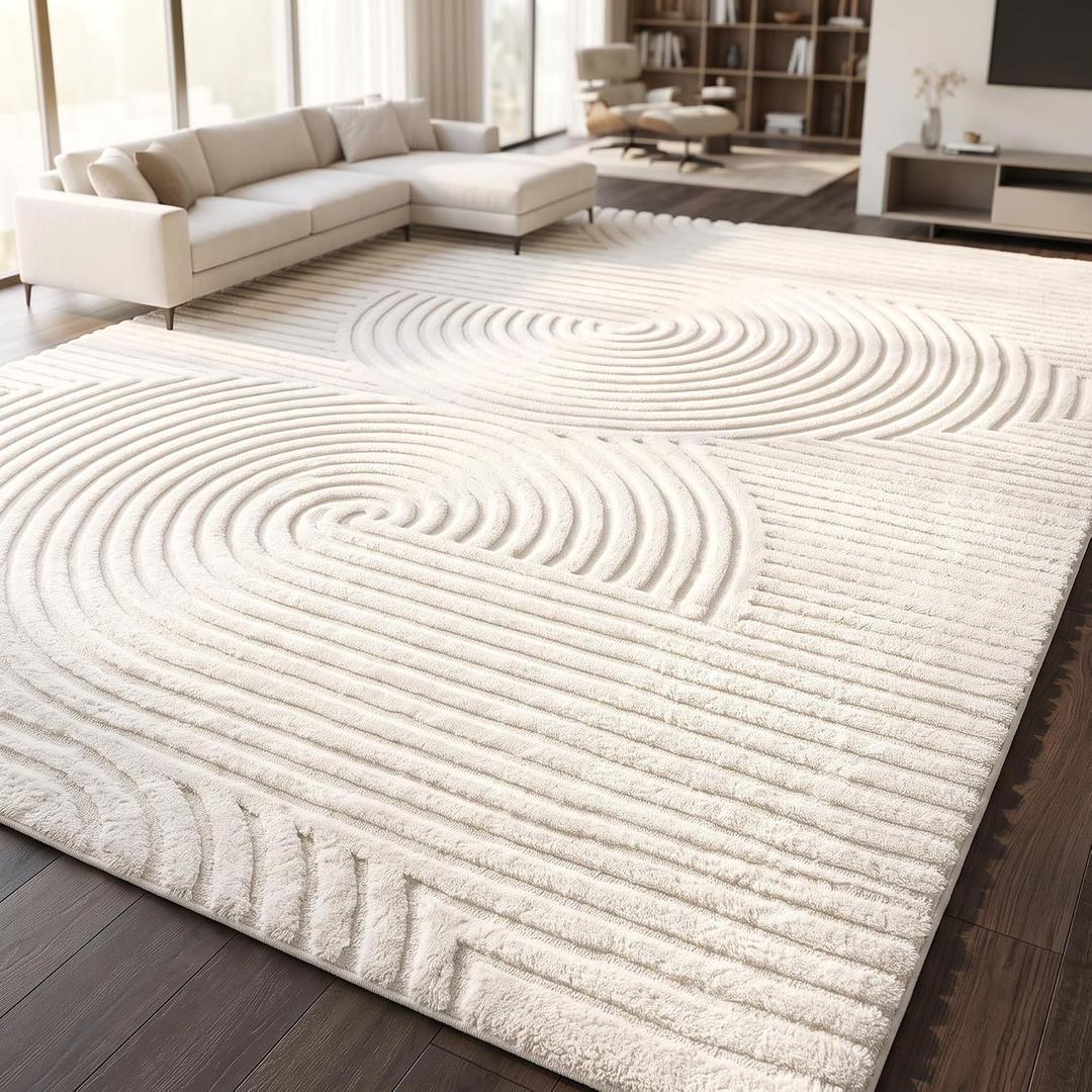 Beige Solid Color 8x10 Area Rug,Large Washable Living Room Rug