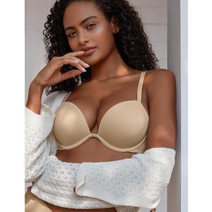 Deyllo Women’s Super Push Up Bra Underwire Padded Plunge Deep V T-Shirt Bras Add 2 Cups
 Beige - 80C
