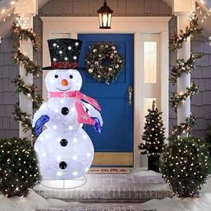 Kemooie 3FT Lighted Snowman Christmas Decorations, Pre-Lit Light Up White Collapsible Snowman with Built-in Led Lights Holiday Snowman for Home Indoor Lawn Yard Xmas Décor