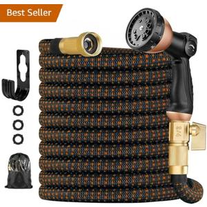 75 ft Expandable Garden Hose - Kink Free Flexible Water Hose with Thumb-Controlled 10-Function Nozzle, 3/4 Solid Brass Connectors, Retractable Latex Core - Lightweight Expanding Hose