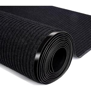 Commercial Indoor Outdoor Runner Rugs 4FTx6FT Heavy Duty Striped Brush Step Front Door Rugs Non-Slip Rubber Backing Entrance Rug Runner for Home Office Dirt Resistant and Absorbent Doormat(Black) (3'11" x 5'11" (Rectangular))