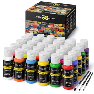 Magicfly Outdoor Acrylic Paint, Set of 30 Colors/Tubes (60 ml, 2 oz.) with Storage Box, Rich Pigments, Multi-Surface Paints for Rock, Wood, Fabric, Leather, Paper, Crafts, Canvas and Wall Painting